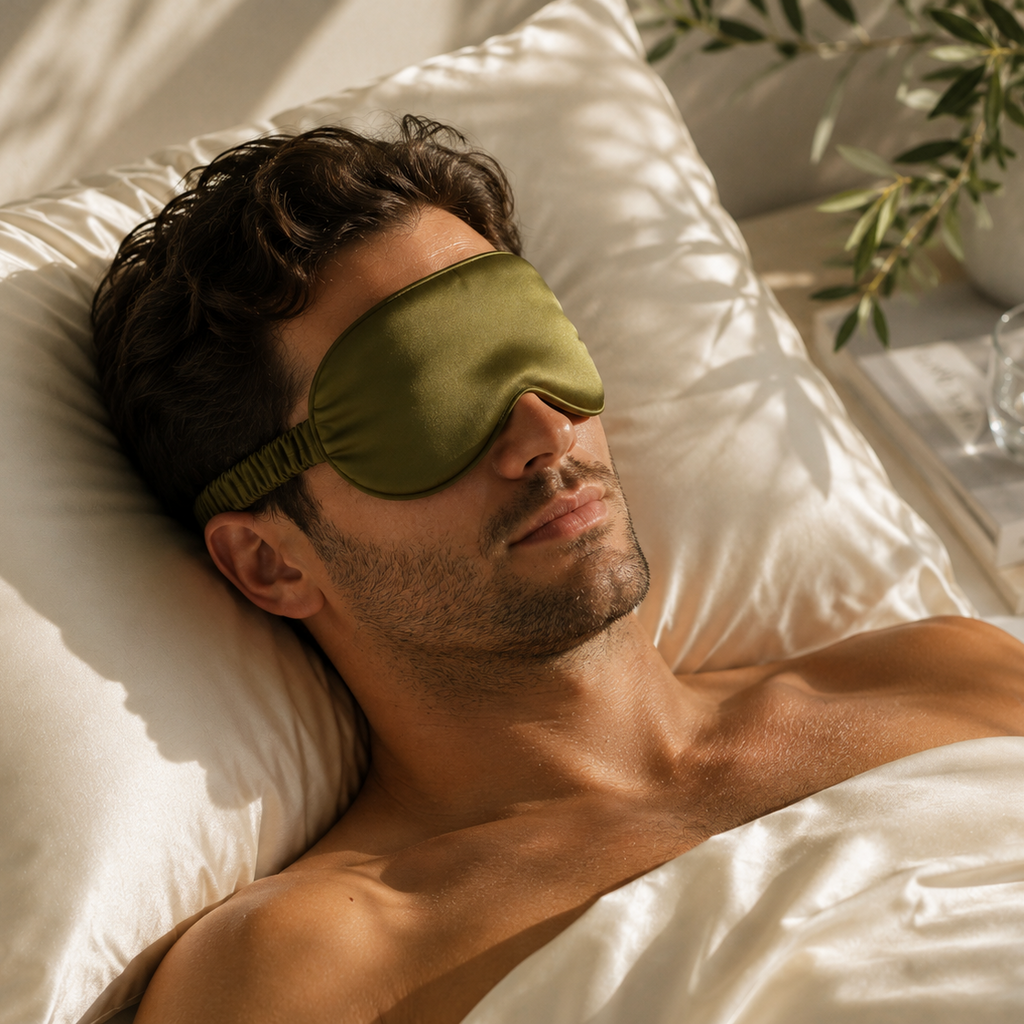 Masque pour les yeux en soie de mûrier certifiée biologique 22 mm couleur olive