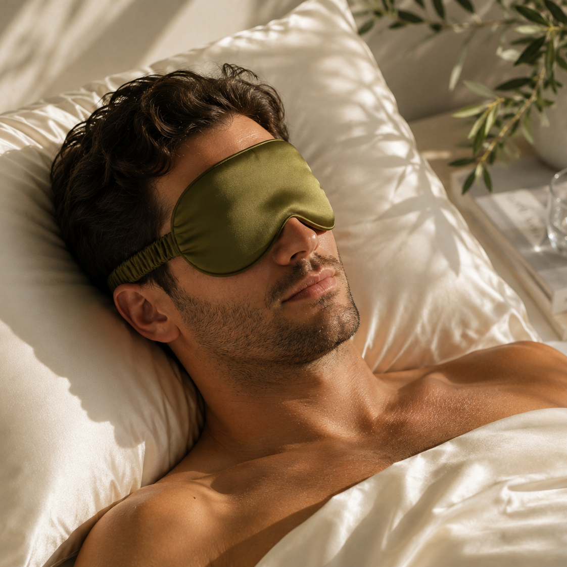 Masque pour les yeux en soie de mûrier certifiée biologique 22 mm couleur olive
