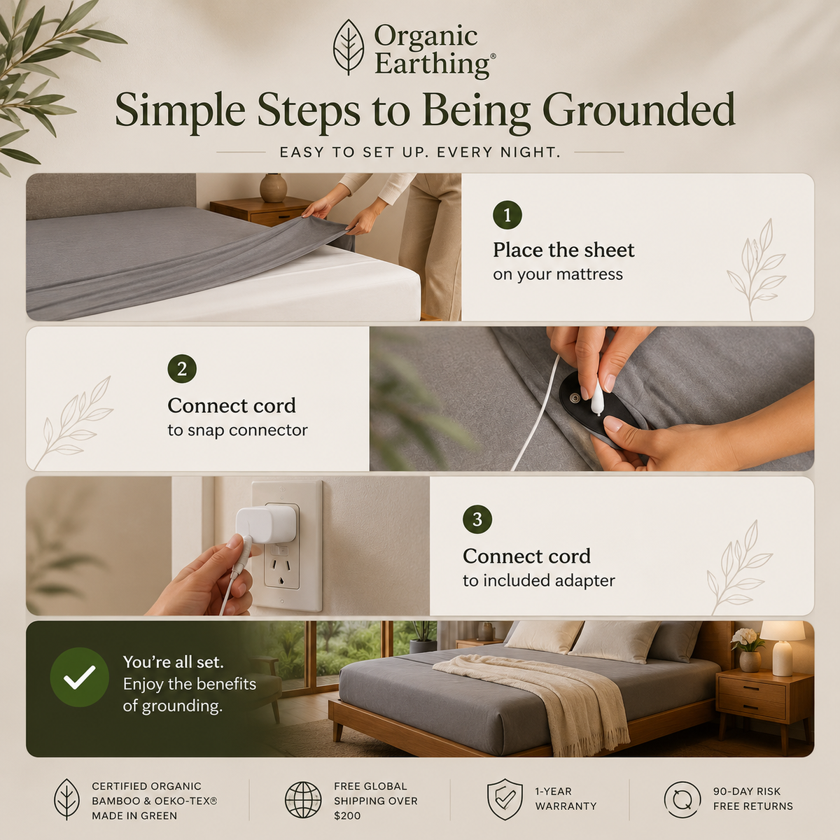 Organic Grounding Sheets for Bed | Earthing Sheet (flat) | Half Queen King | Organic Bamboo + Silver